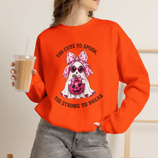Breast Cancer Awareness Halloween Sweatshirt – Pink Ribbon Ghost Pumpkin Crewneck