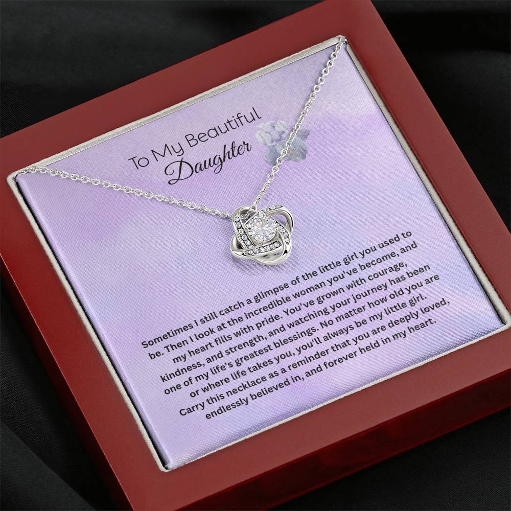 To My Beautiful Daughter Love Knot Necklace | Gift for Daughter from Mom or Dad | Inspirational Daughter Necklace | Birthday, Graduation &amp; Christmas Gift