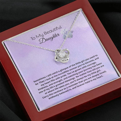 To My Beautiful Daughter Love Knot Necklace | Gift for Daughter from Mom or Dad | Inspirational Daughter Necklace | Birthday, Graduation &amp; Christmas Gift