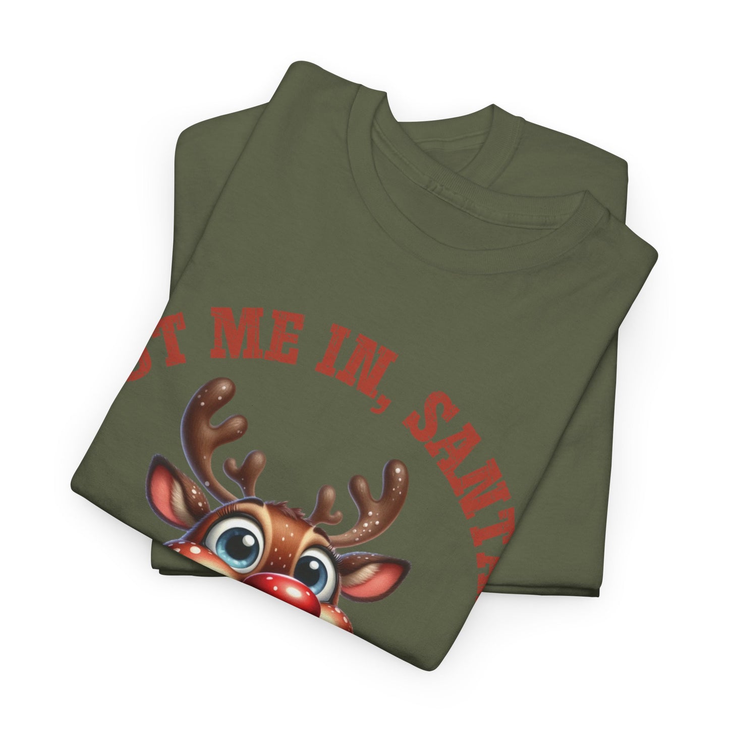 Put Me In, Santa Smiling Deer Unisex Heavy Cotton Tee – Fun and Festive Christmas Shirt