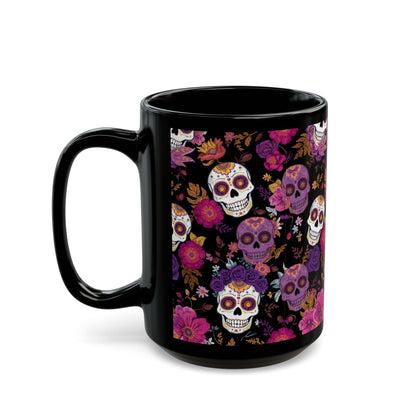 Vibrant Sugar Skull Mug, Dia de los Muertos Coffee Cup, Floral Skeleton Drinkware, Halloween Gift Idea, Unique Home Decor