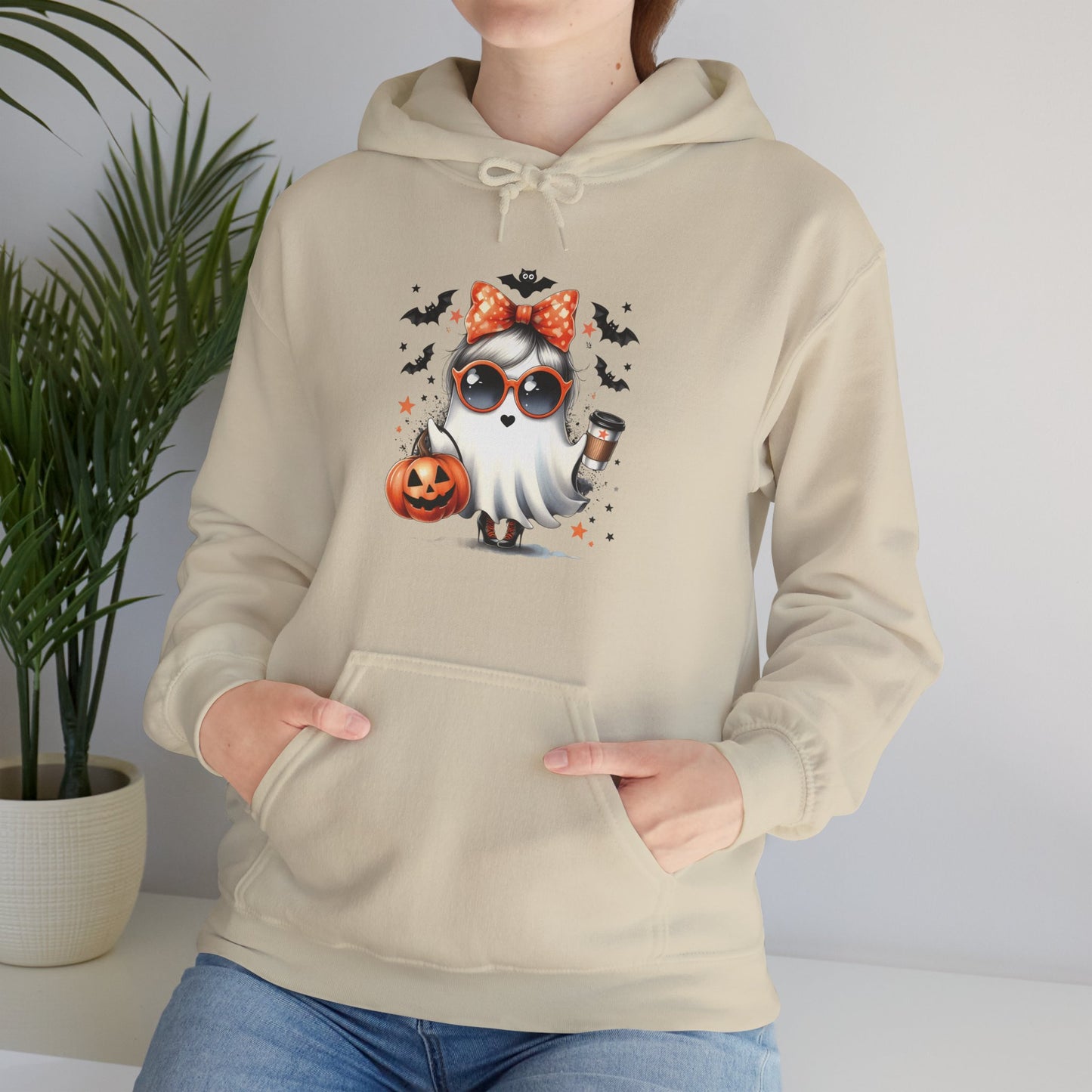 Halloween Bow Ghost Hoodie, Cozy Fall Sweatshirt, Cute Ghost Apparel