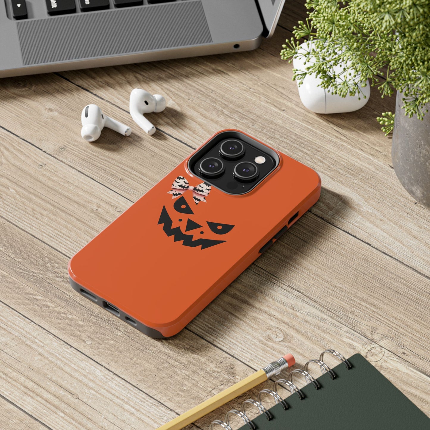 Pumpkin with Bat Bow Tough Phone Cases