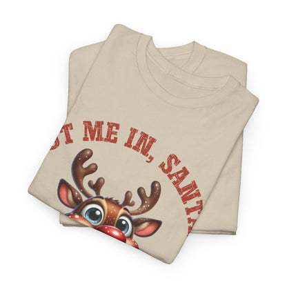 Put Me In, Santa Smiling Deer Unisex Heavy Cotton Tee – Fun and Festive Christmas Shirt