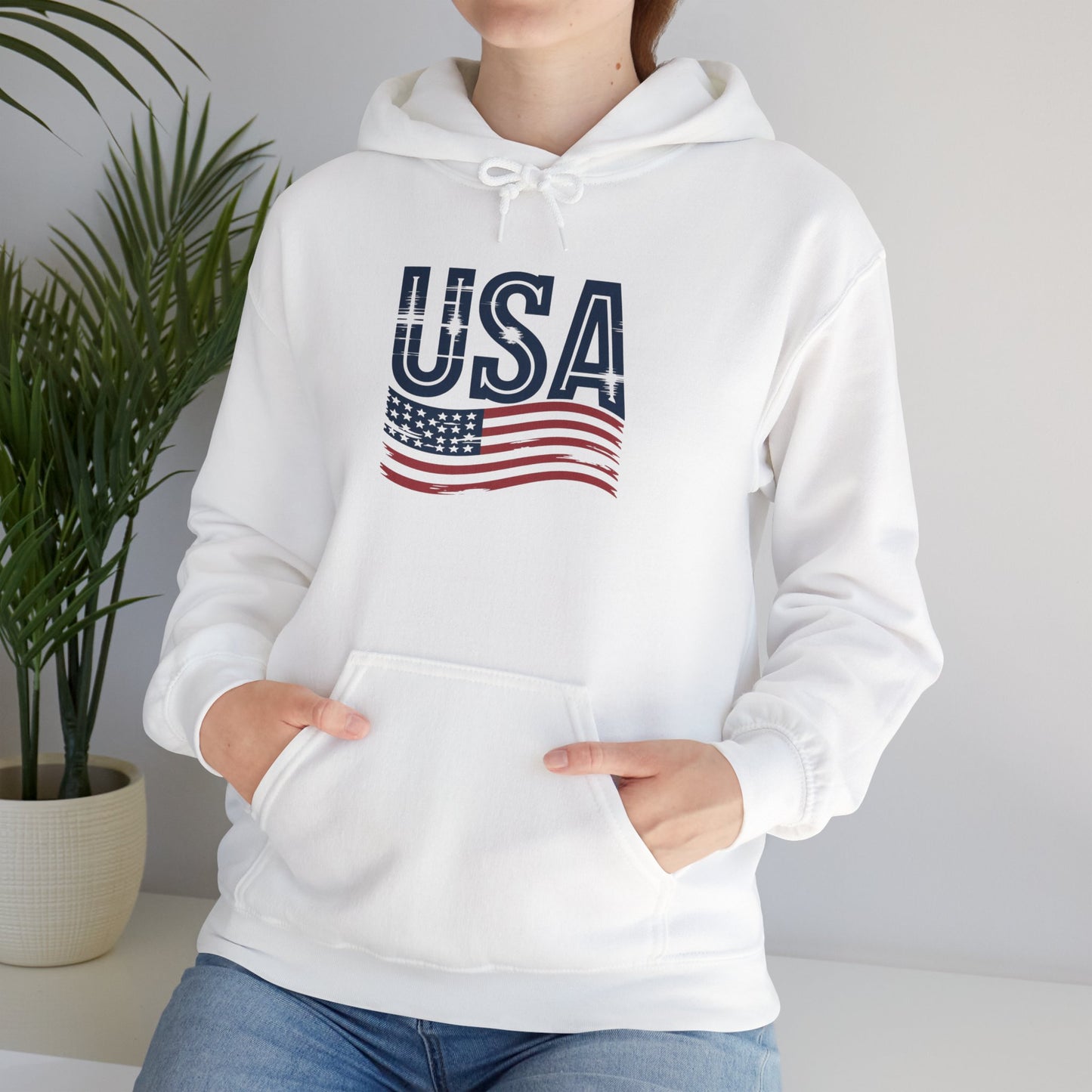 USA Flag Unisex Hoodie – Patriotic Heavy Blend Sweatshirt for Cozy Comfort