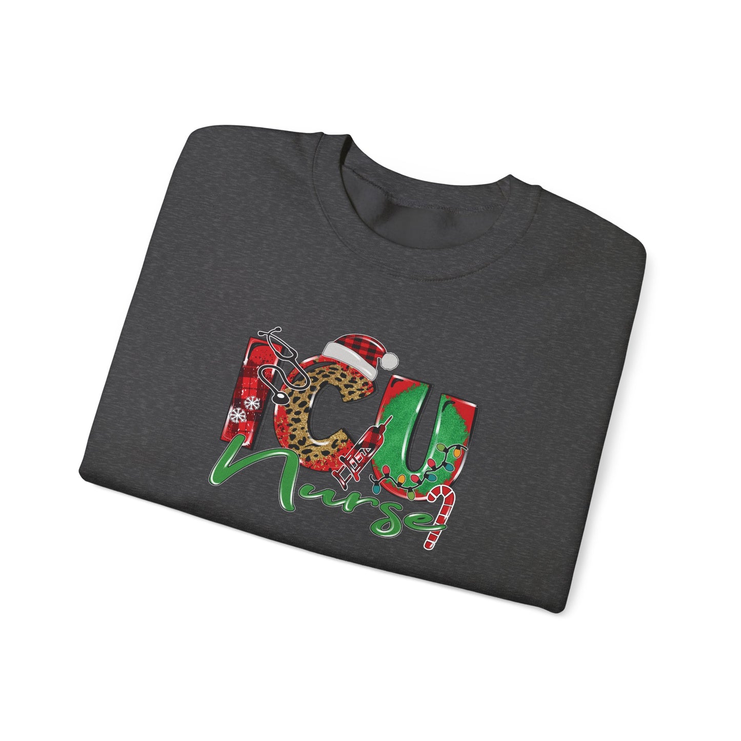 Festive ICU Nurse Christmas Sweatshirt – Cozy Unisex Crewnec