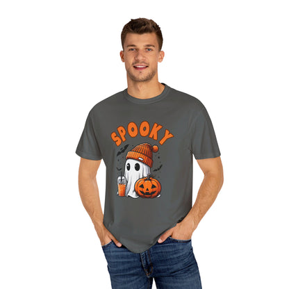 Spooky Ghost with Drink and Pumpkin Garment-Dyed T-shirt