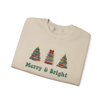 Merry & Bright Crayon, Pencil, and Book Christmas Sweatshirt | Cozy Unisex Holiday Crewneck