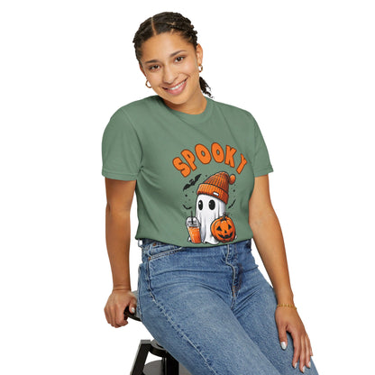 Spooky Ghost with Drink and Pumpkin Garment-Dyed T-shirt