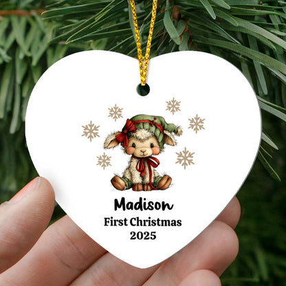 Personalized Baby's First Christmas Ornament 2025 - Lamb Design - High Gloss MDF Holiday Keepsake