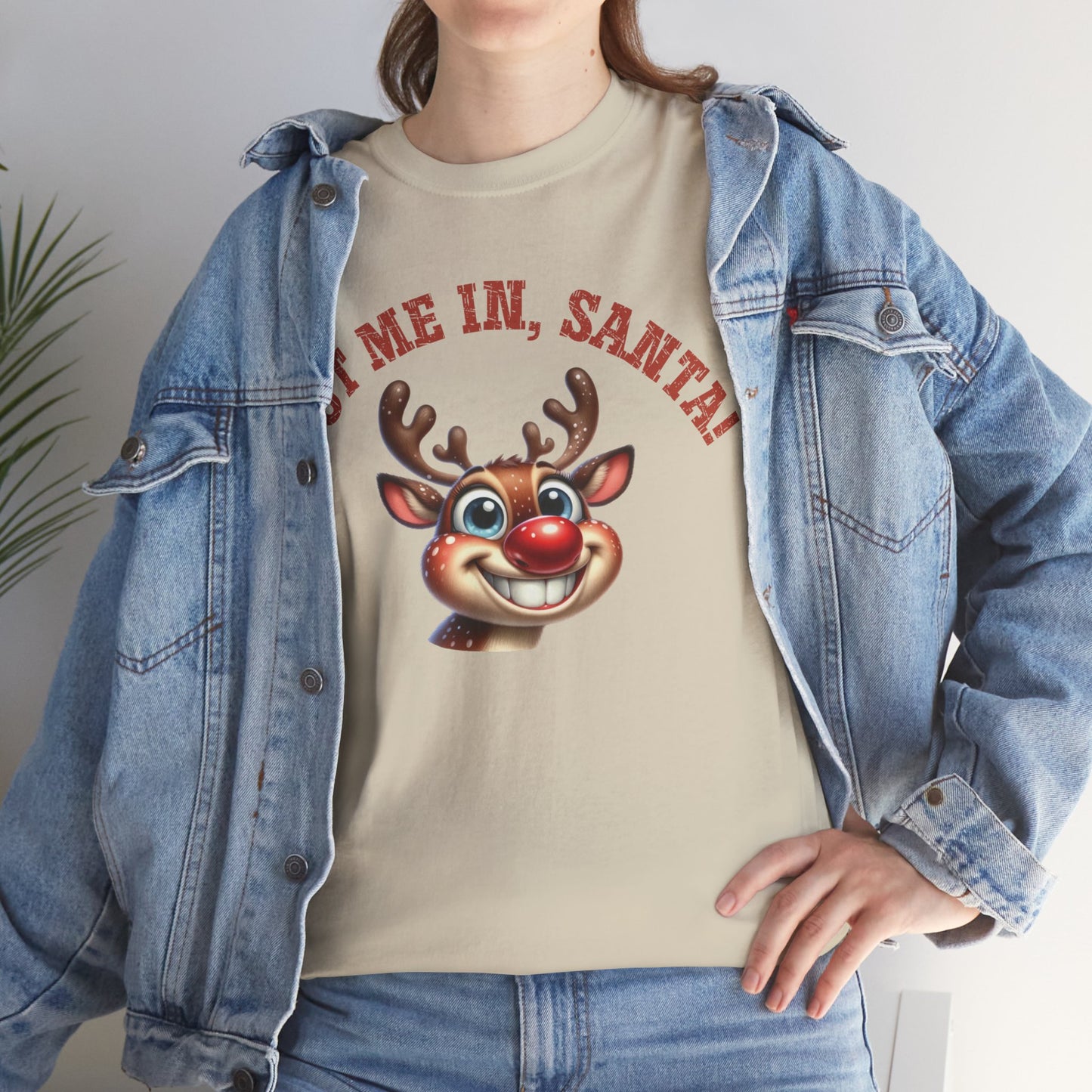 Put Me In, Santa Smiling Deer Unisex Heavy Cotton Tee – Fun and Festive Christmas Shirt