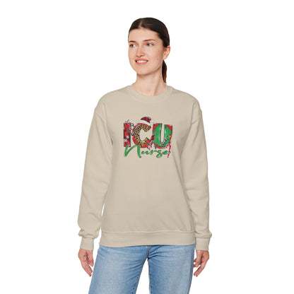 Festive ICU Nurse Christmas Sweatshirt – Cozy Unisex Crewnec