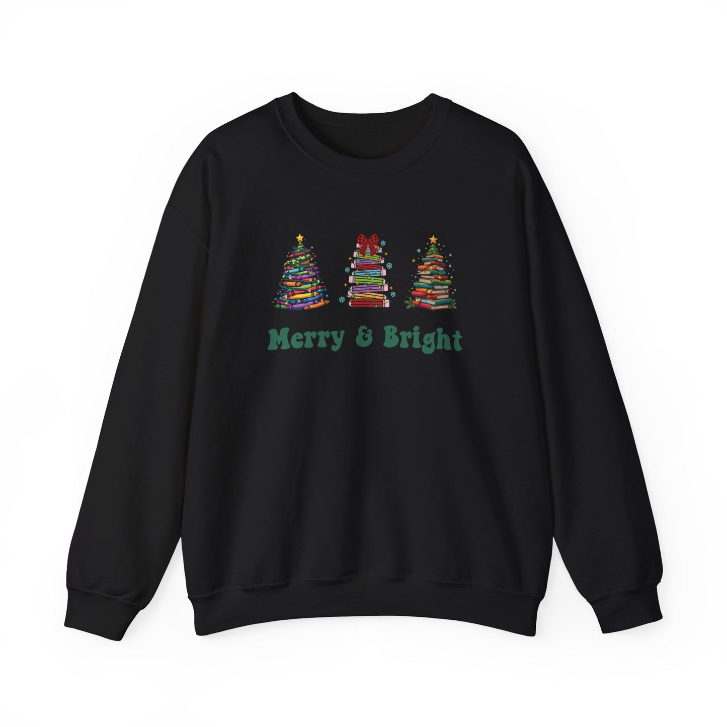 Merry & Bright Crayon, Pencil, and Book Christmas Sweatshirt | Cozy Unisex Holiday Crewneck