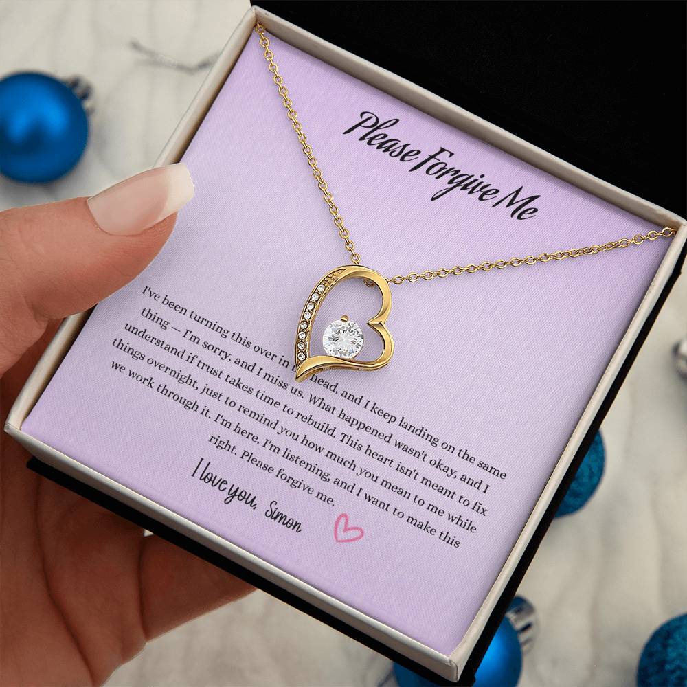 Please Forgive Me Forever Love Necklace – Apology Gift for Her-White Gold