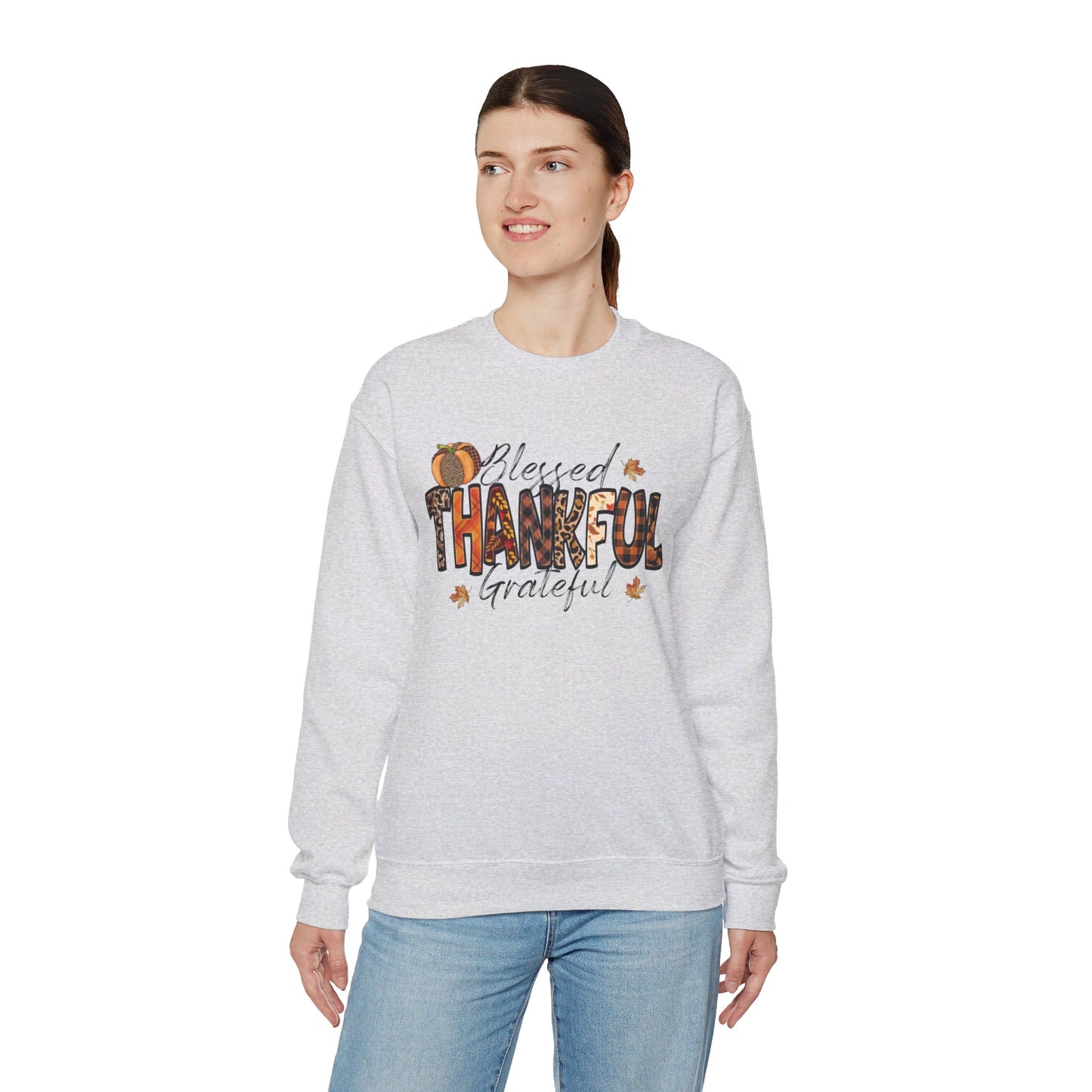 Blessed Thankful Grateful  Heavy Blend™ Crewneck Sweatshirt