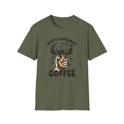 Batty Without Coffee Halloween T-Shirt - Funny Coffee Lover Unisex Tee - Spooky Skeleton Design