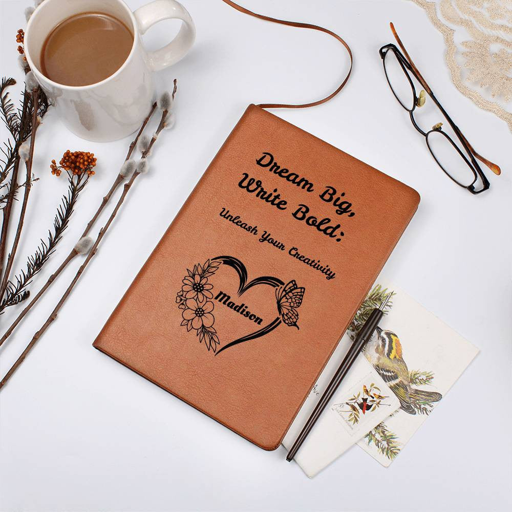 Dream Big, Write Bold: Unleash Your Creativity Personalized Journal – Heart, Flowers, & Butterfly
