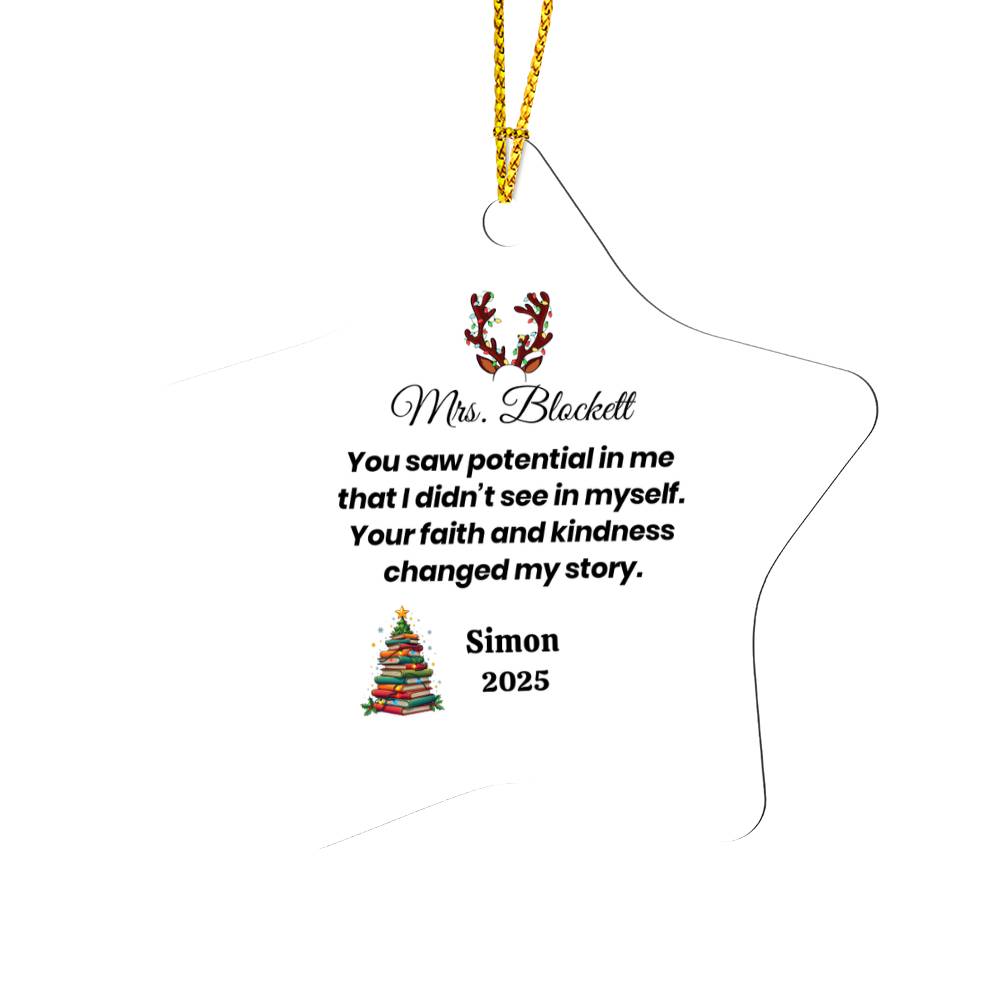 Personalized Teacher Star Ornament – “You Saw Potential in Me” Keepsake