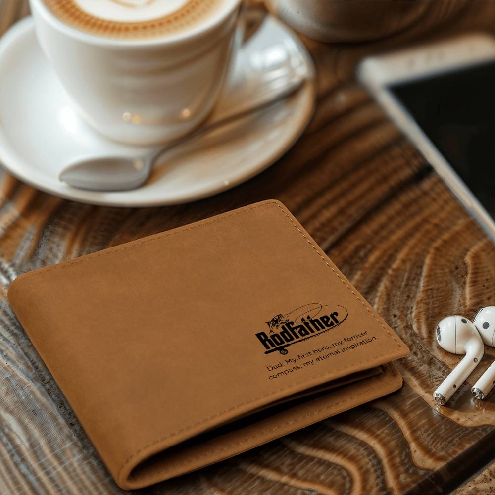 RodFather Wallet for Dad – “My First Hero, My Forever Compass” | Full Grain Leather Bifold Gift