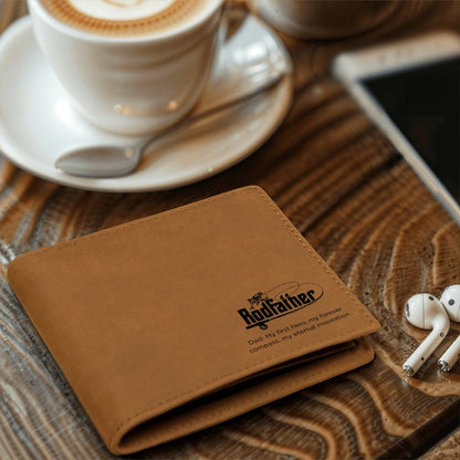 RodFather Wallet for Dad – “My First Hero, My Forever Compass” | Full Grain Leather Bifold Gift