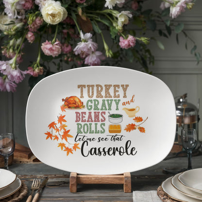 Thanksgiving Serving Platter - 10"x14" Oval Turkey; Fall Design - Microwave ; Dishwasher Safe Holiday Serving Tray