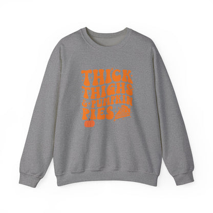 Thick Thighs & Pumpkin Pies Sweatshirt – Funny Thanksgiving & Fall Crewneck