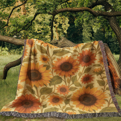 Sunflower Woven Blanket - Heirloom Cotton Throw with Fringe