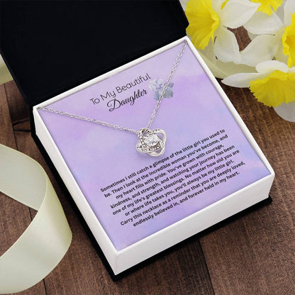 To My Beautiful Daughter Love Knot Necklace | Gift for Daughter from Mom or Dad | Inspirational Daughter Necklace | Birthday, Graduation &amp; Christmas Gift