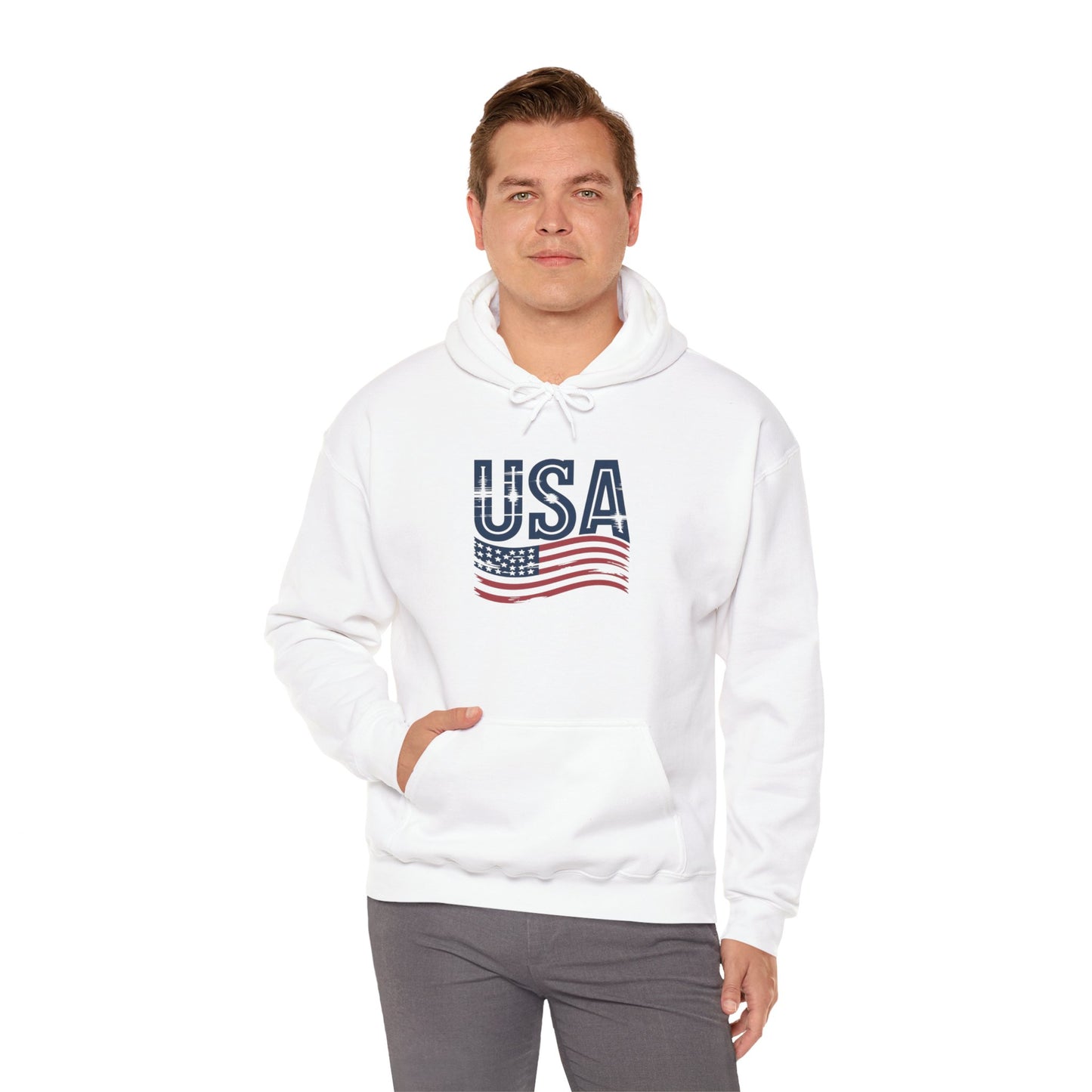 USA Flag Unisex Hoodie – Patriotic Heavy Blend Sweatshirt for Cozy Comfort