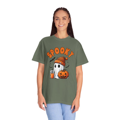 Spooky Ghost with Drink and Pumpkin Garment-Dyed T-shirt