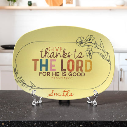 Personalized “Give Thanks to the Lord” Thanksgiving Platter – Custom Family Name Dinnerware