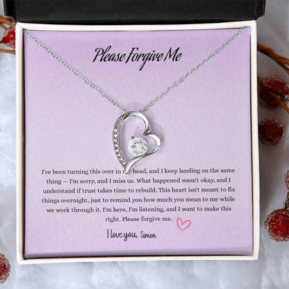 Please Forgive Me Forever Love Necklace – Apology Gift for Her-White Gold