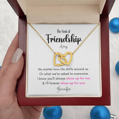 Friendship Gift-Interlocking Hearts Necklace , Rose Gold