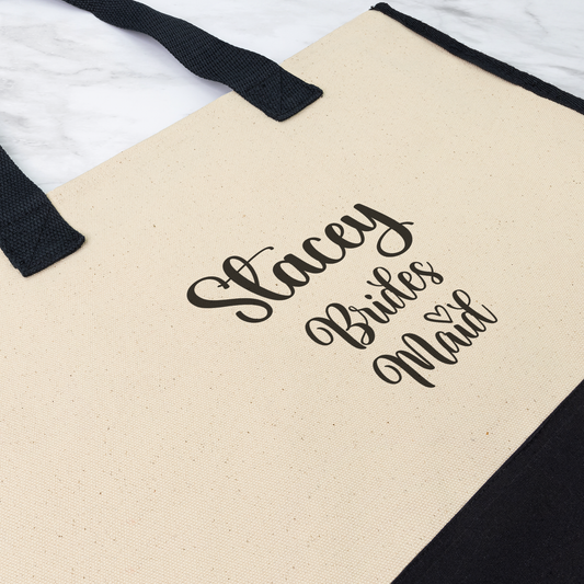 Premium Cotton Tote Bag-Personalized with Name & Bridal Party Title-Style 1