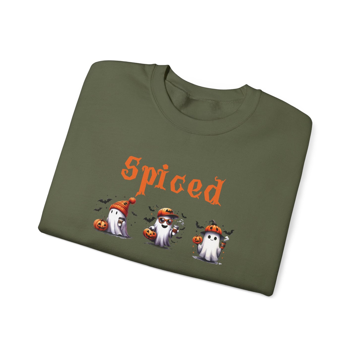 Spiced Boy Ghost Coffee Crewneck Sweatshirt with Pumpkins