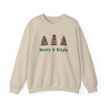 Merry & Bright Crayon, Pencil, and Book Christmas Sweatshirt | Cozy Unisex Holiday Crewneck