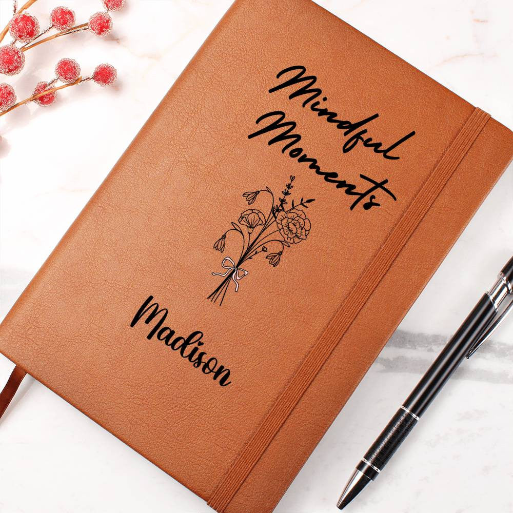 Mindful Moments Personalized Journal – Birth Flower & Name Vegan Leather Notebook