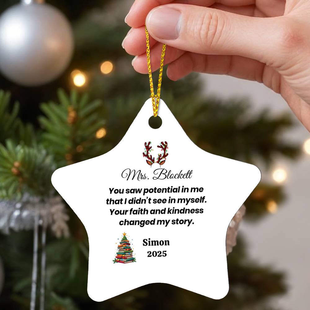 Personalized Teacher Star Ornament – “You Saw Potential in Me” Keepsake