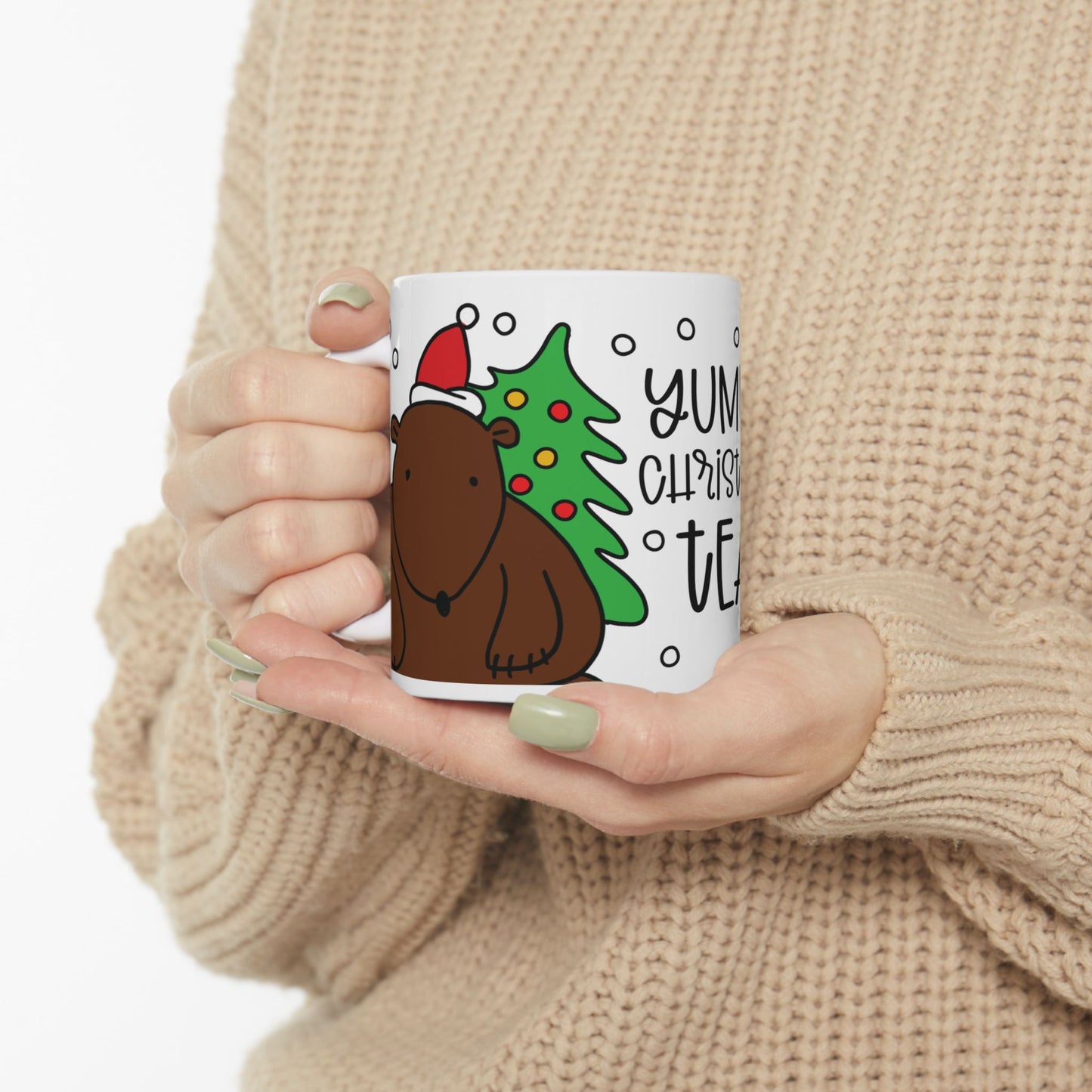 Christmas Bear Mug – "Yummy Christmas Tea" – Perfect Gift for Tea Lovers! Microwave & Dishwasher Safe Ceramic Mug, 11oz