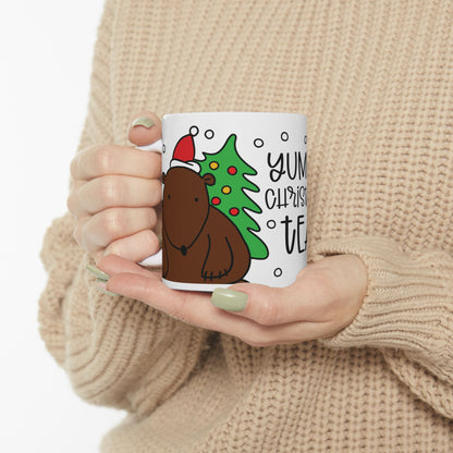 Christmas Bear Mug – "Yummy Christmas Tea" – Perfect Gift for Tea Lovers! Microwave & Dishwasher Safe Ceramic Mug, 11oz