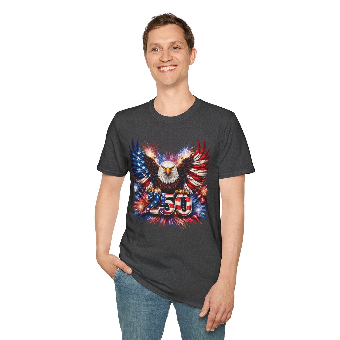 250 Eagle Patriotic T-Shirt – American Flag Bald Eagle Graphic Tee | Fourth of July Americana Shirt