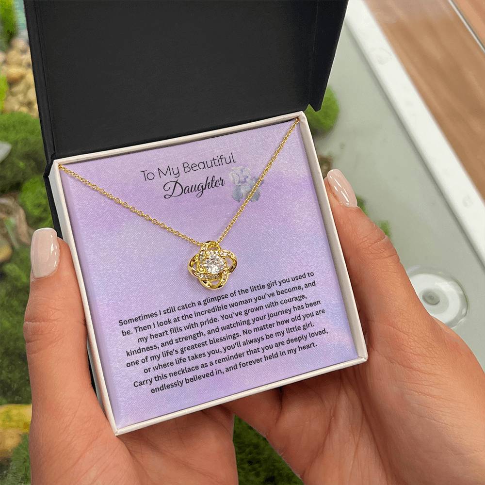 To My Beautiful Daughter Love Knot Necklace | Gift for Daughter from Mom or Dad | Inspirational Daughter Necklace | Birthday, Graduation &amp; Christmas Gift