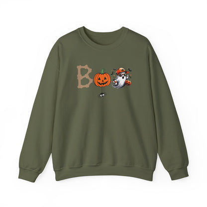BOO Halloween Sweatshirt – Cute Ghost &amp; Pumpkin Unisex Crewneck for Spooky Season