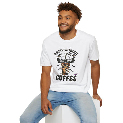 Batty Without Coffee Halloween T-Shirt - Funny Coffee Lover Unisex Tee - Spooky Skeleton Design