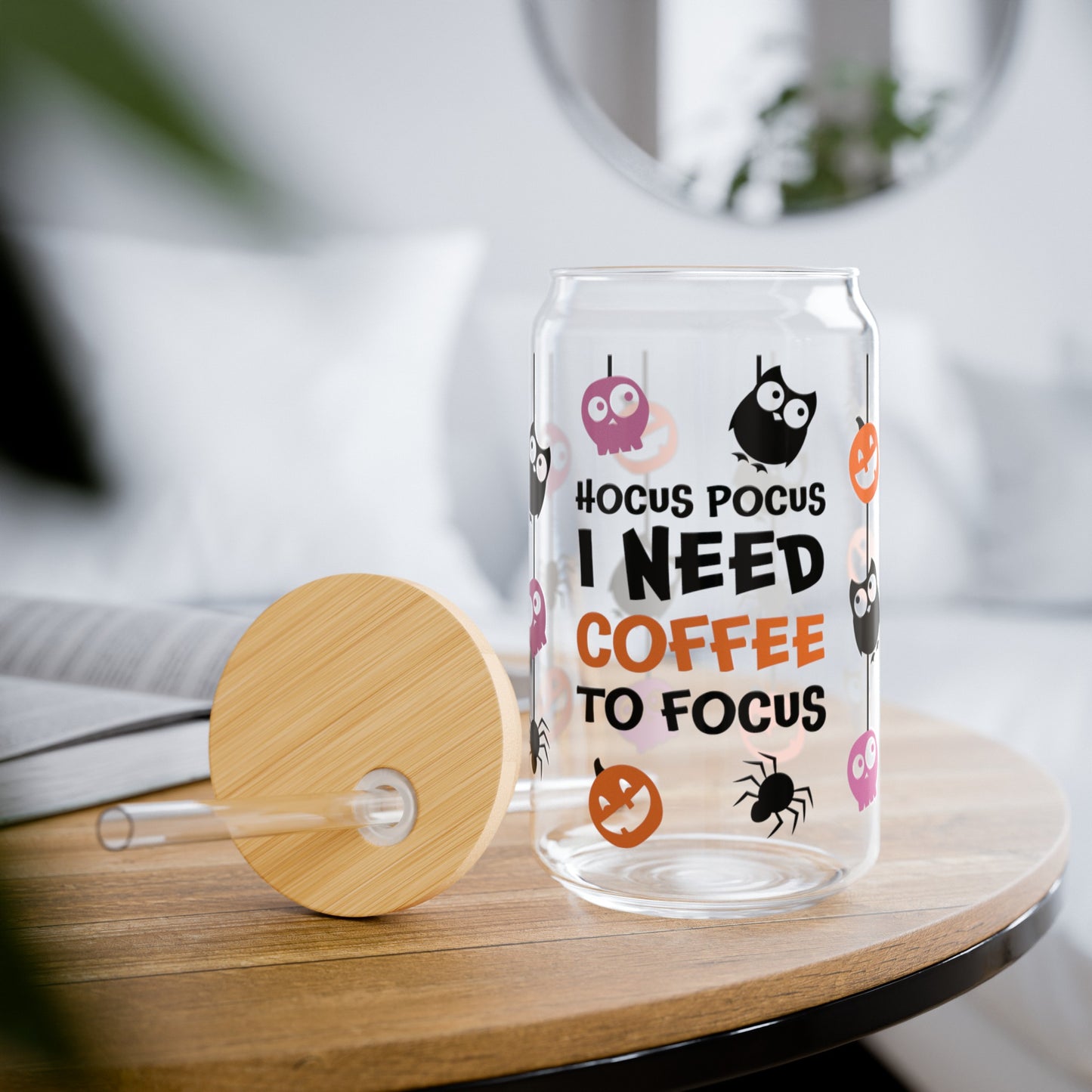 Hocus Pocus I need Coffee to Focus Sipper Glass, 16oz