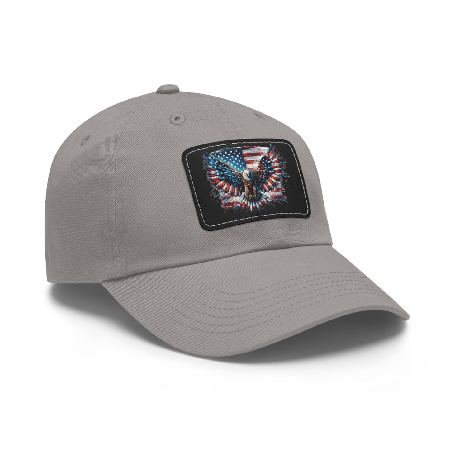 American Flag and Eagle Dad Hat with Leather Patch (Rectangle)