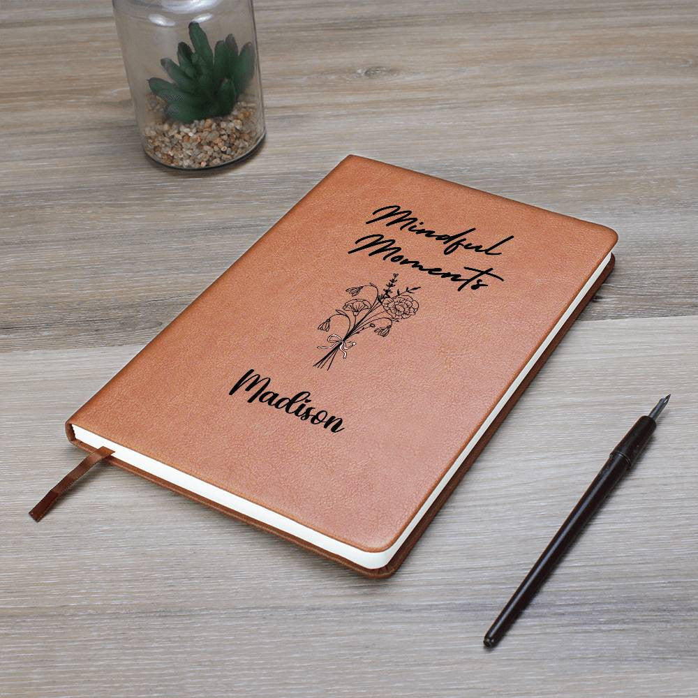 Mindful Moments Personalized Journal – Birth Flower & Name Vegan Leather Notebook
