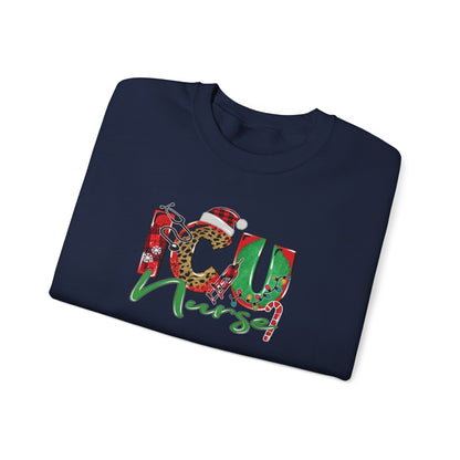 Festive ICU Nurse Christmas Sweatshirt – Cozy Unisex Crewnec