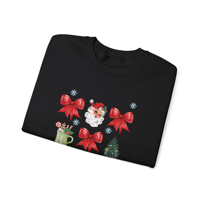 “Festive Santa & Bows” Sweatshirt – Cozy Unisex Blend for Holiday Cheer