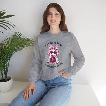 Breast Cancer Awareness Halloween Sweatshirt – Pink Ribbon Ghost Pumpkin Crewneck